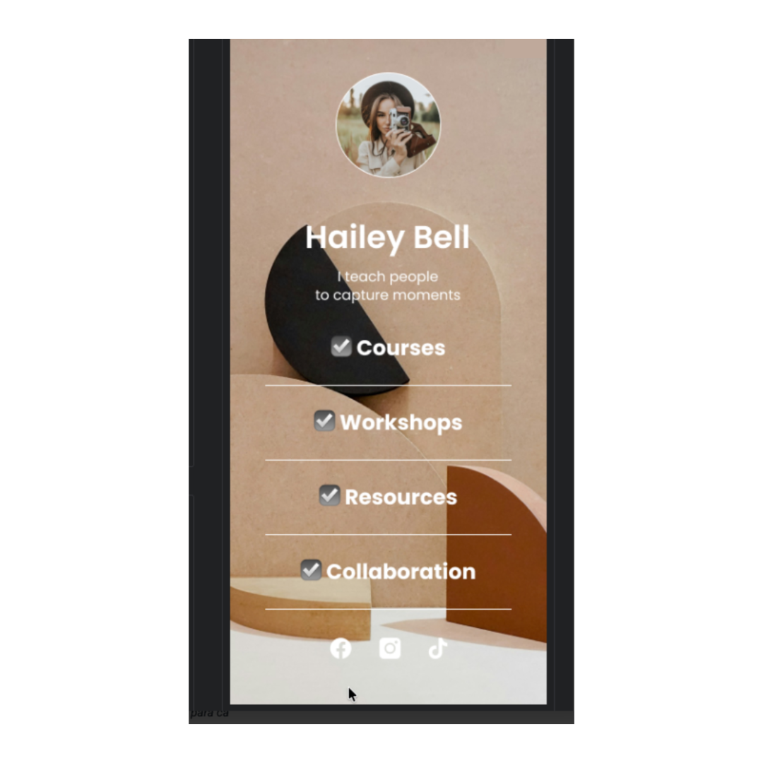Template de mini site para colocar no link na bio do Instagram
